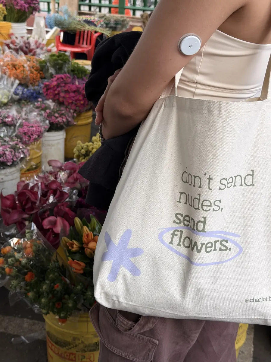 charlot tote at the flower market